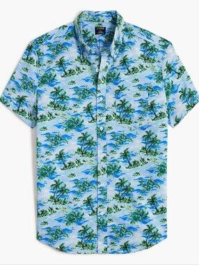 J. Crew Blue and Green Tropical Short-Sleeve Button-Down Shirt